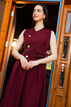 Gold buttoned dress Burgundy