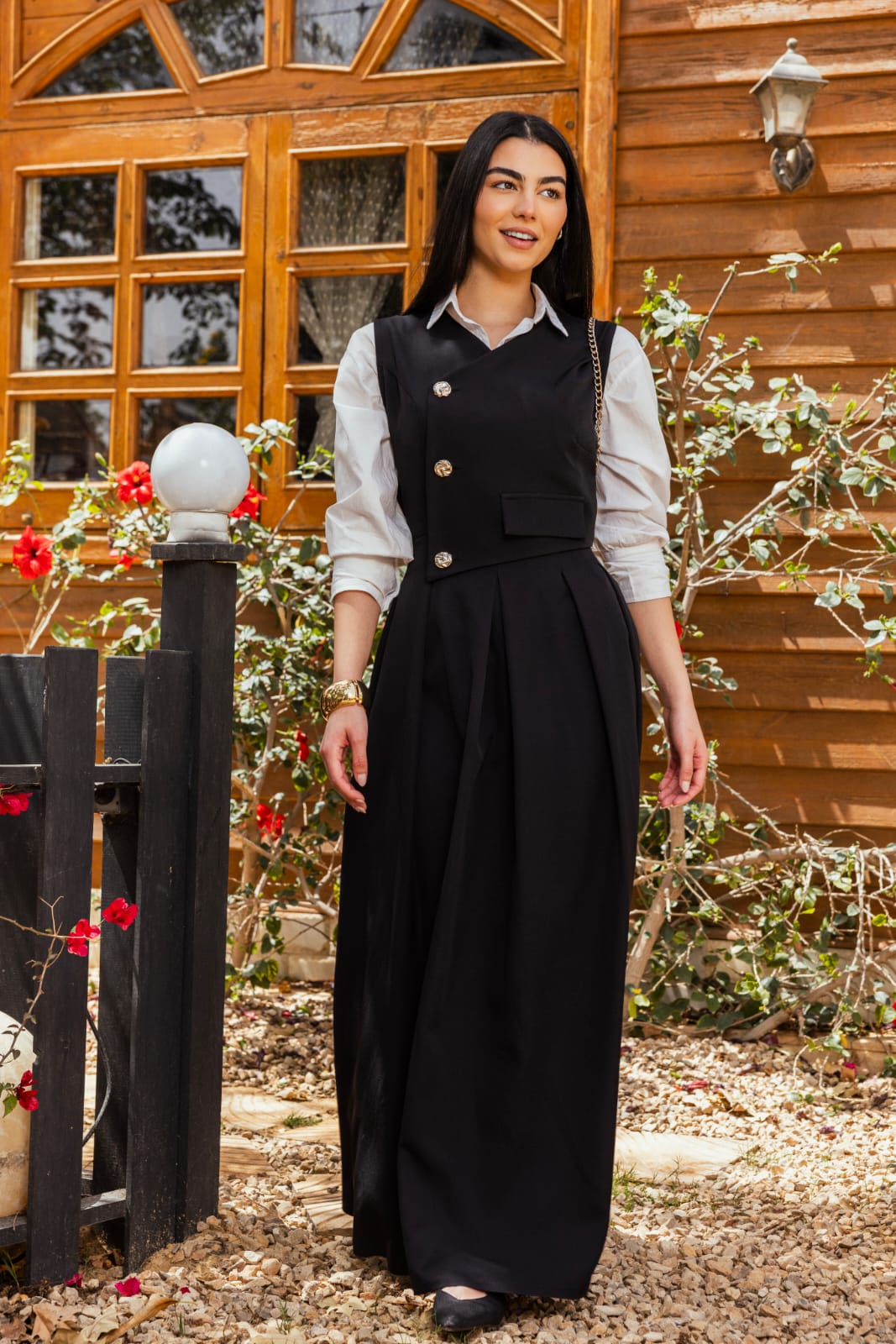 Gold buttoned dress Black