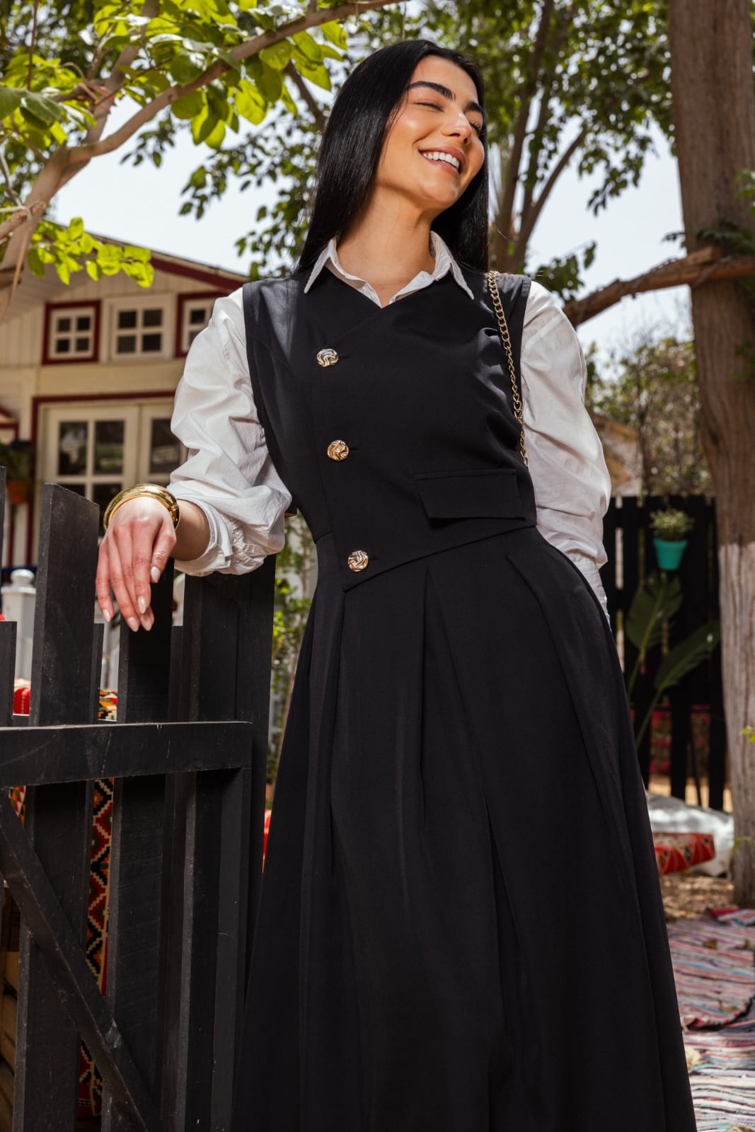 Gold buttoned dress Black