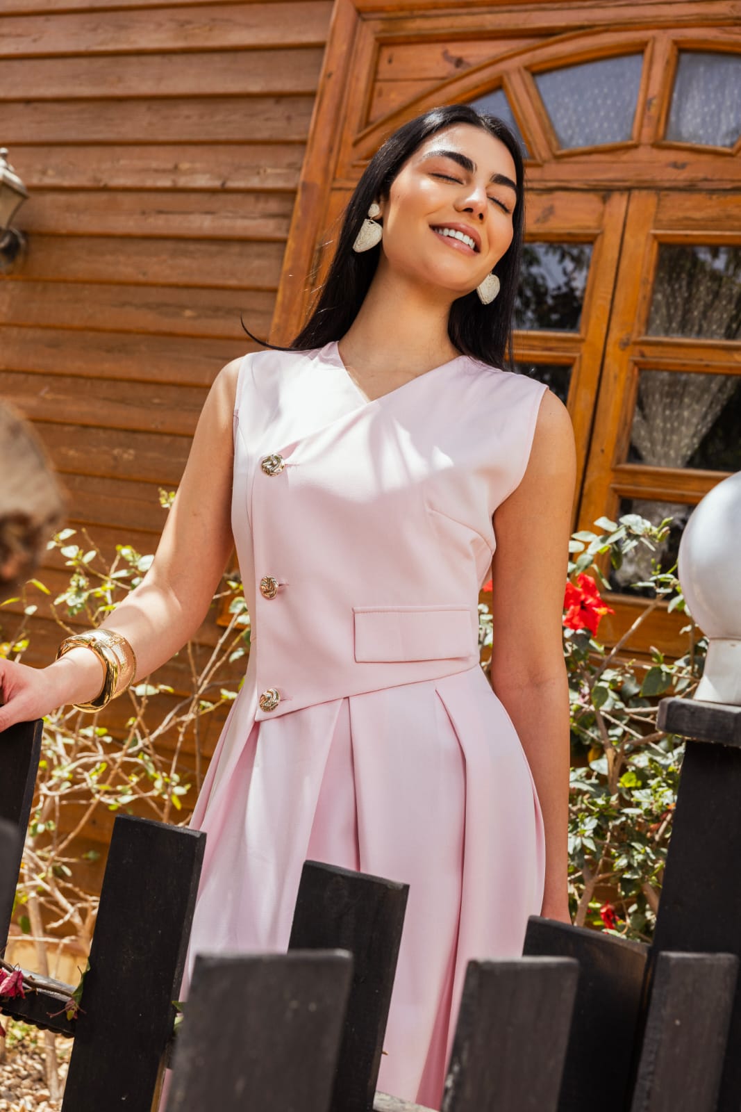 Gold buttoned dress Pink