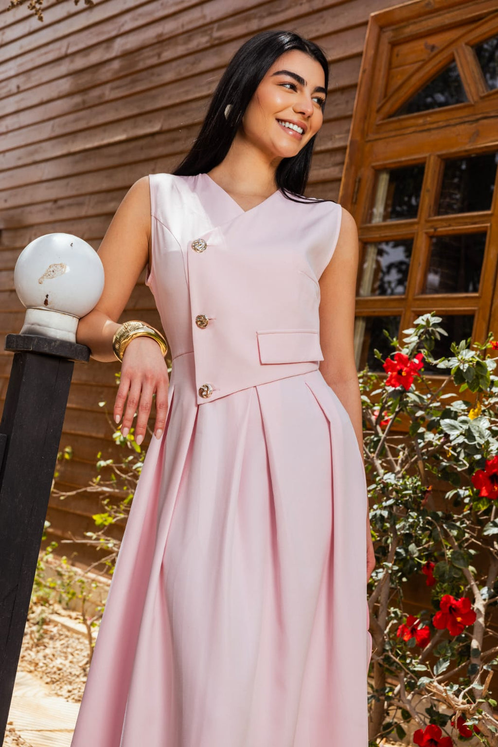 Gold buttoned dress Pink