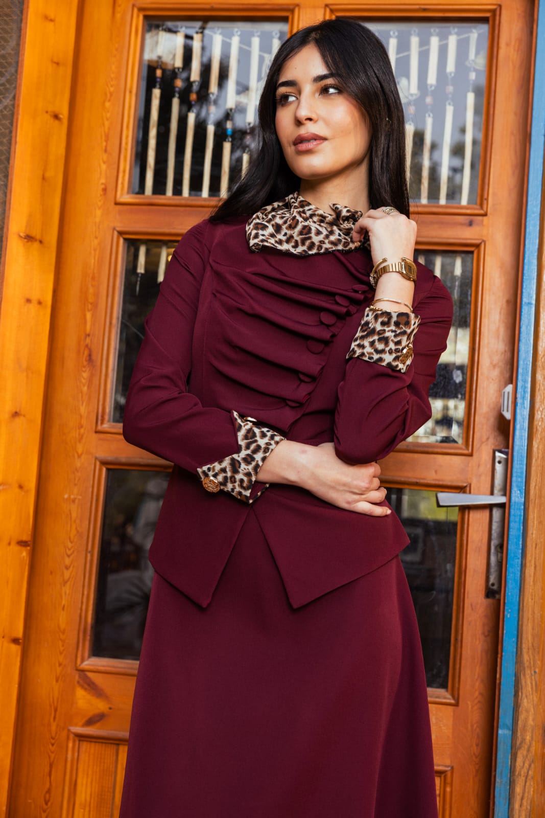 Tiger scarf dress burgundy